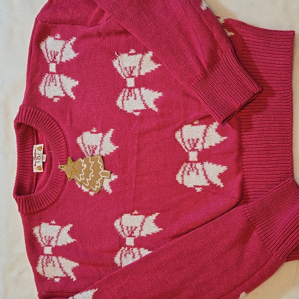 Poof! New Pink White Bow Sweater Size XS Or Medium